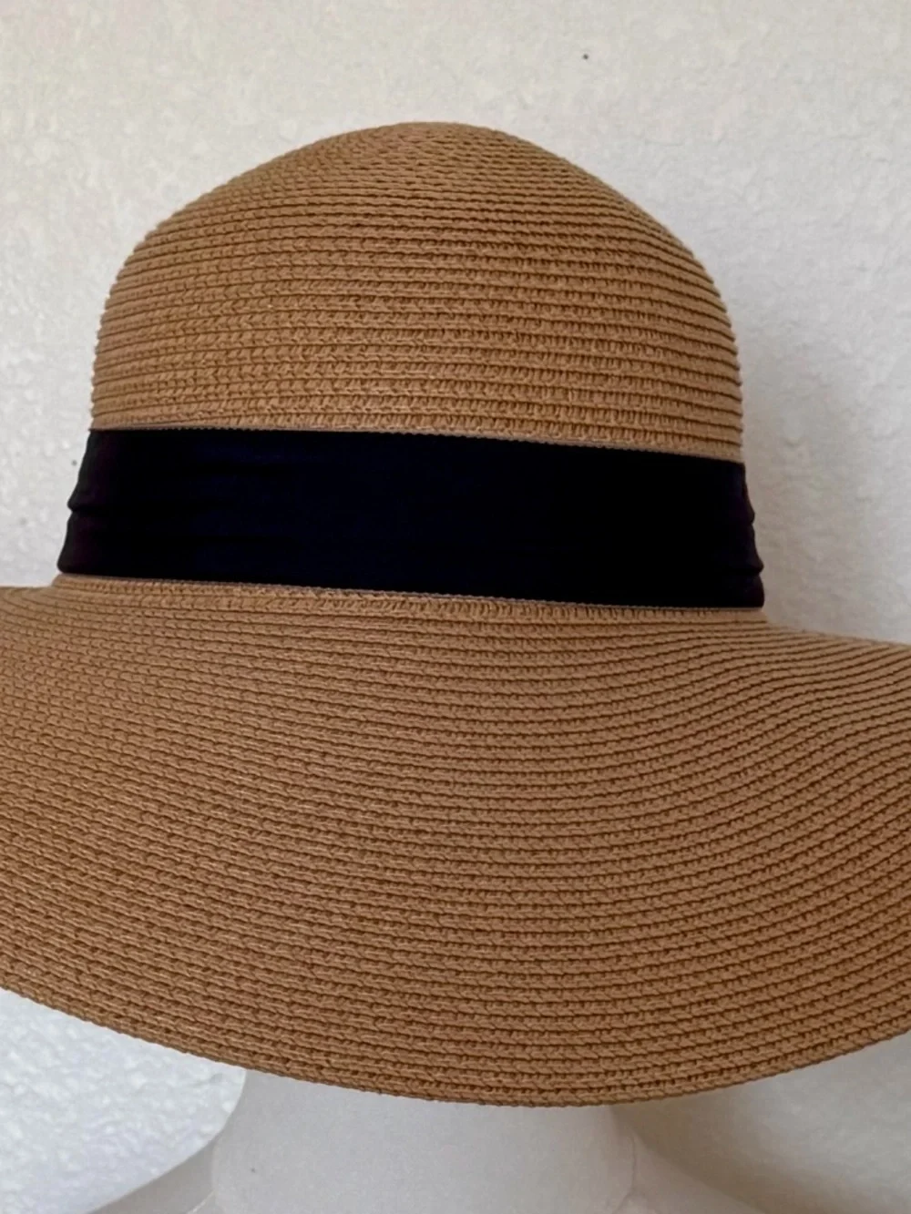 Bundle! - Two Wide Brim Sun Hats- Black Ribbon Trim - Tan and Navy - Picture 3 of 7